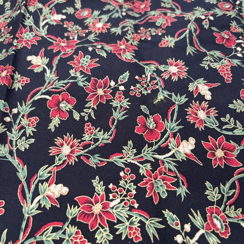 RTC Cotton Quilting Fabric Black Red Floral Print Gold Outline1 Yard